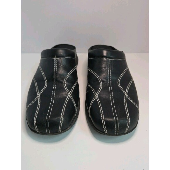 Enzo Angelini blk Leather Mules, white stitch Callahan Comfy Great Condition 6.5 - Picture 2 of 8